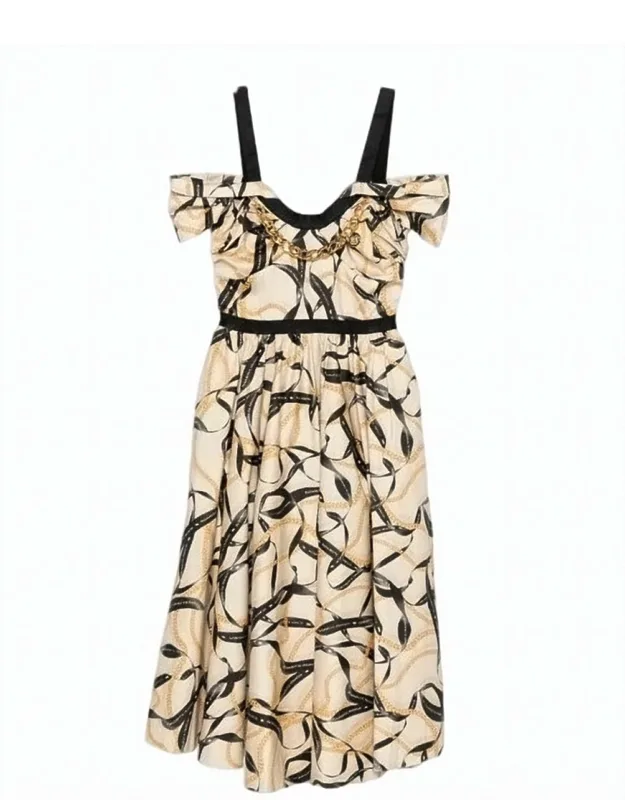 Ribbon Print Off Shoulder Dress