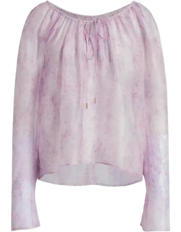 Floral Organza Blouse With Gathered Neckline