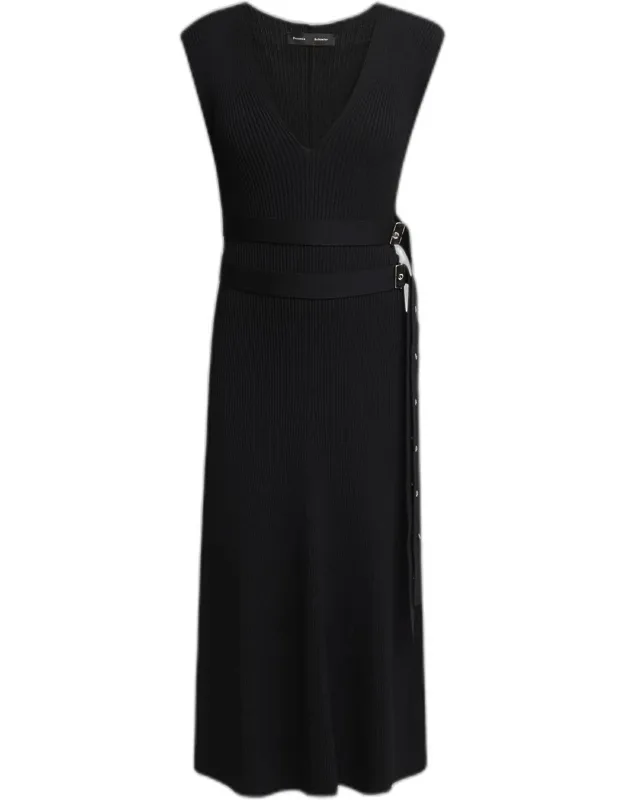 Rib-knit Belted Midi Dress
