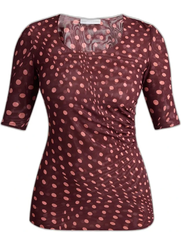 Polka Dot Mesh Elbow-sleeve Top