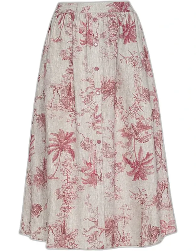 Pleated Etoile-print Linen Midi Skirt
