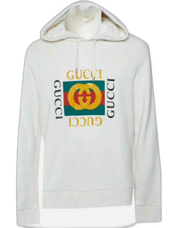 Vintage Logo Print Cotton Distressed Hoodie