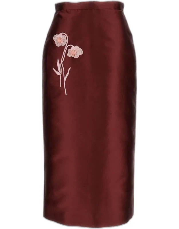 Midi Pencil Skirt With Mikado Embroidery