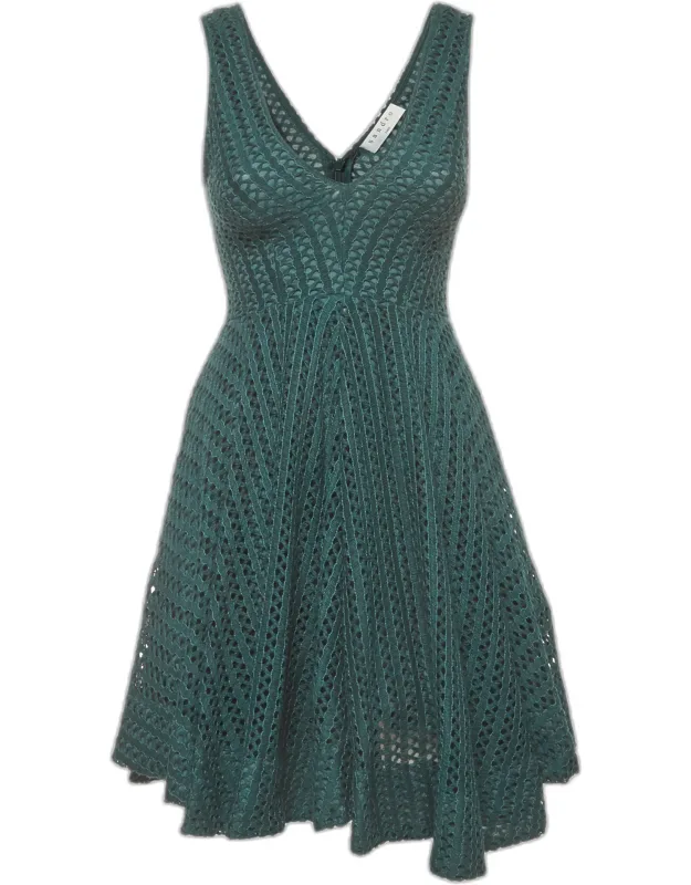 Crochet V-neck Flared Mini Dress