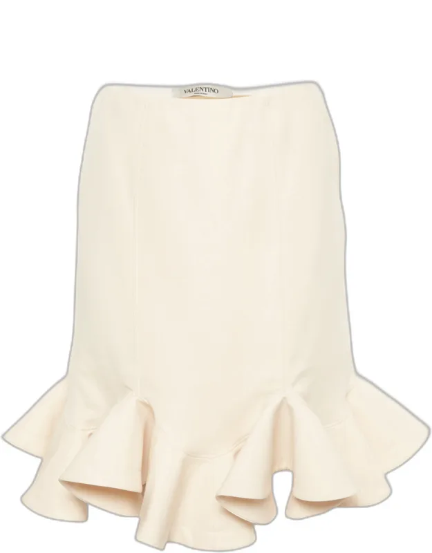 Wool And Silk Blend Crepe Flounce Hem Skirt