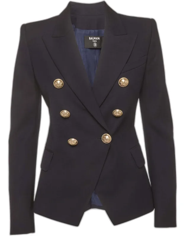 Gabardine Wool Blend Double Breasted Blazer