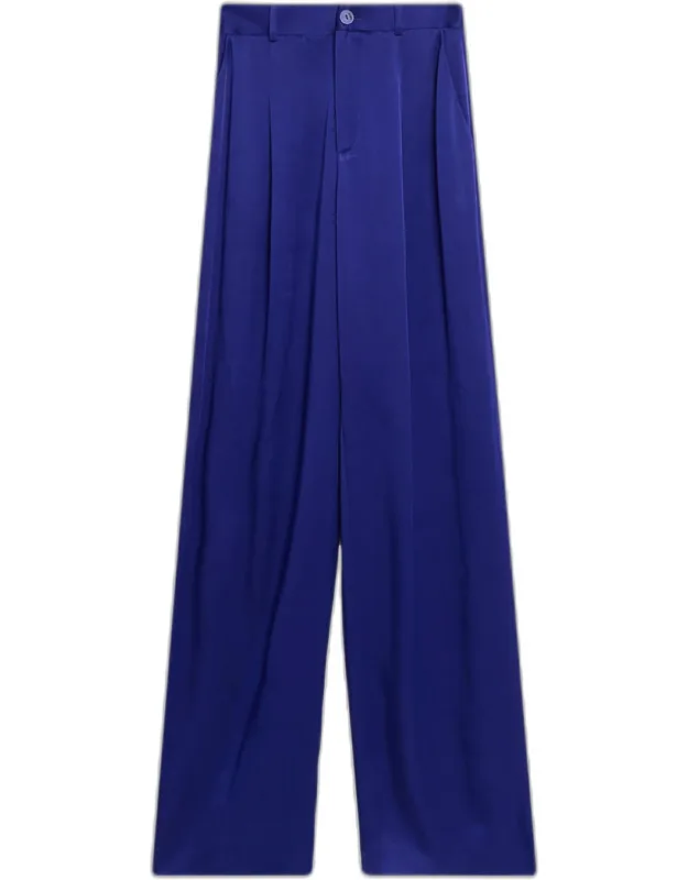Pleated Satin Wide-leg Trousers