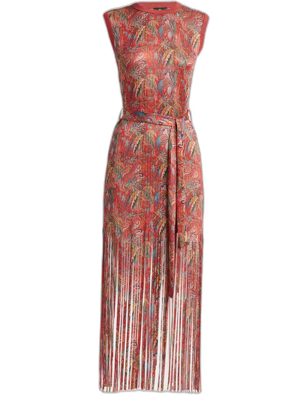 Sleeveless Fringed Midi Dress