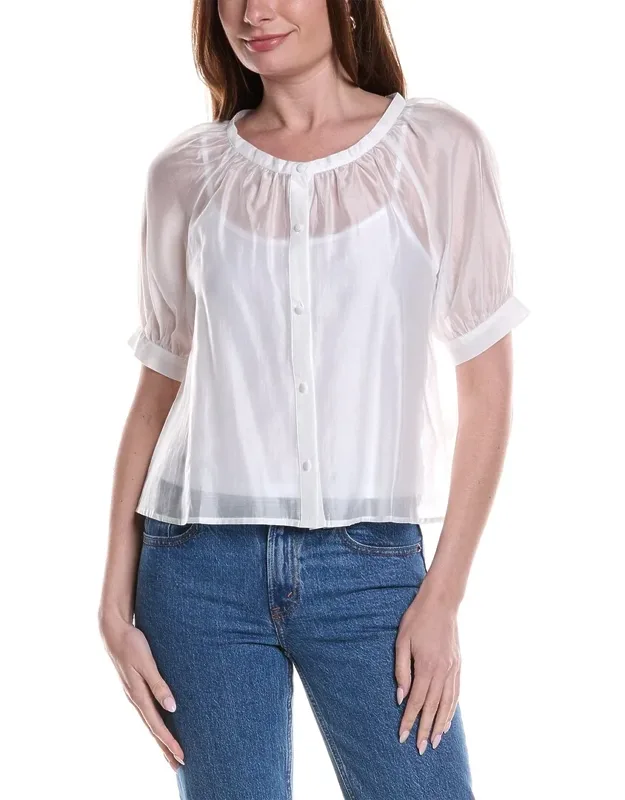 Scoop Neck Button Down Shirt