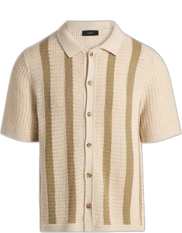 Cotton Stripe Crochet Short-sleeve Shirt