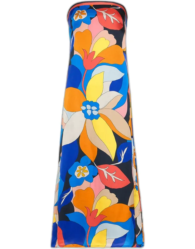 Strapless Satin Midi Dress