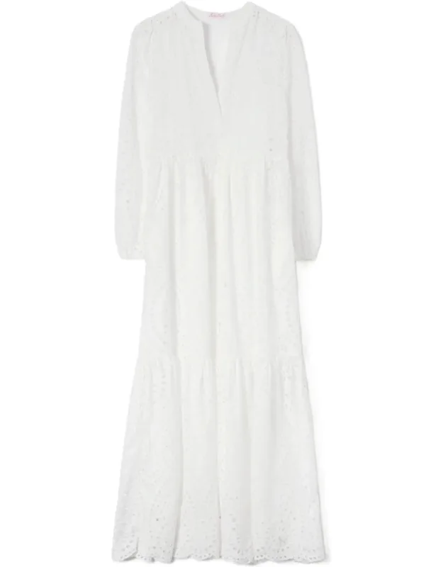 Tiered Eyelet Embroidery Maxi Dress