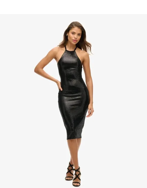 Sequin Halter Neck Midi Dress