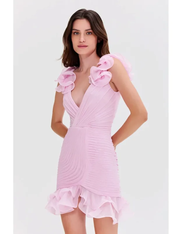 Silk Plisse Flutter Mini Dress