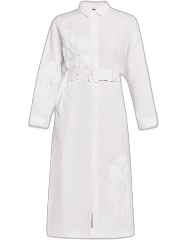 Silk Screen Belted Linen Shirtdress