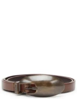 1.5cm Slim Leather Belt With Sculptural Buckle