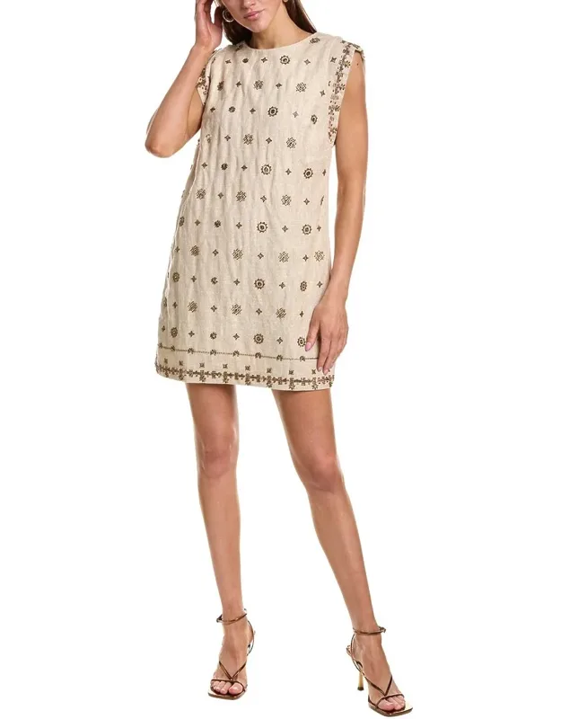 Beaded Linen-blend Mini Dress