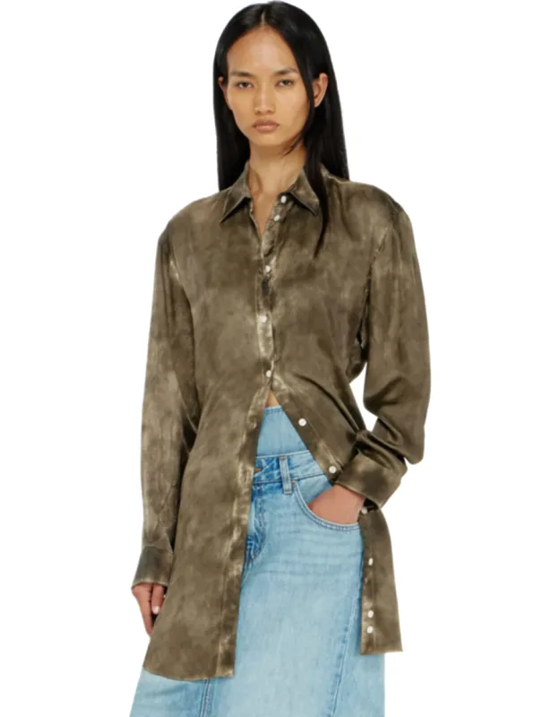 Long Shirt In Logo-jacquard Crinkled Satin