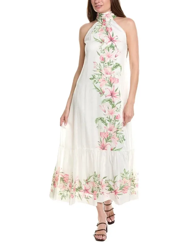 Halter Linen-blend Midi Dress