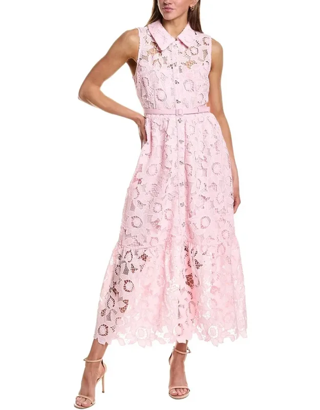 Sleeveless Lace Button Front Midi Dress