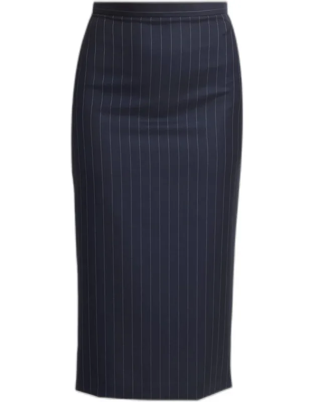 Pinstripe Wool Pencil Midi Skirt