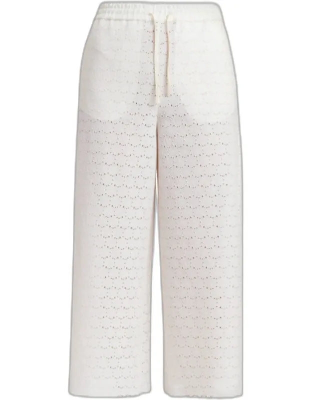 Embroidered Eyelet Cotton Drawstring Pants