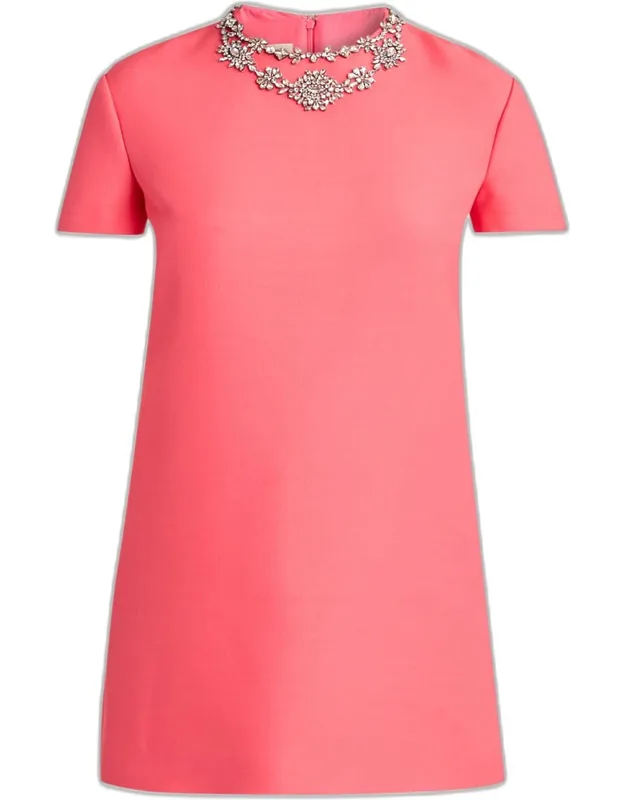 Crystal Embroidered Wool-silk Mini Dress