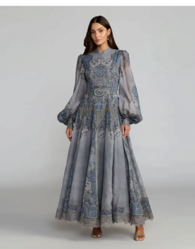Petite Bishop Sleeve Printed Cotton A-line Dress