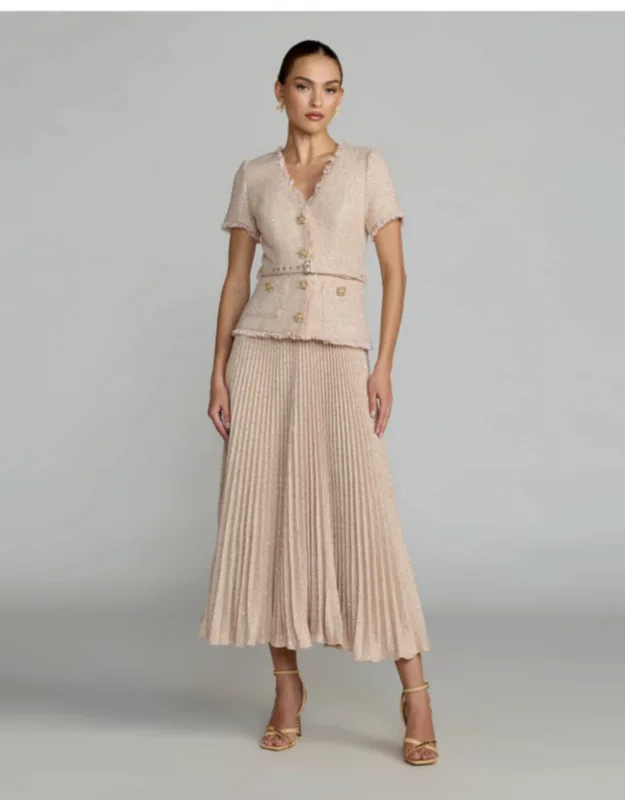 Boucl Button Front Pleated Dress