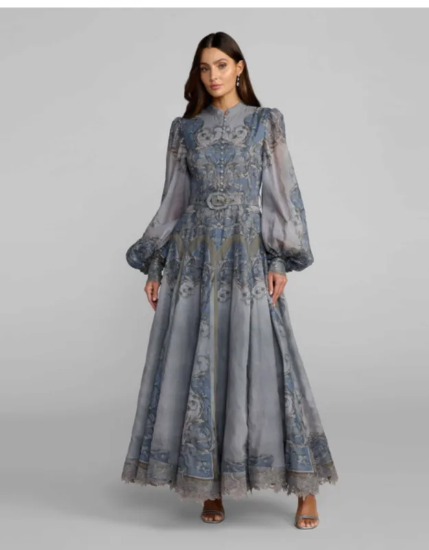 Bishop Sleeve Printed Cotton A-line Dress