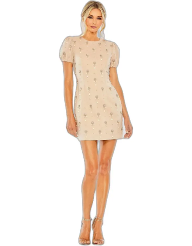 Crystal Embellished Short Sleeve Mini Dress