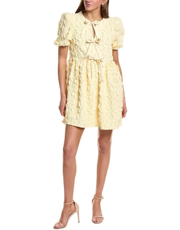 Bow Detailed Puff Sleeve Stretchy Dress