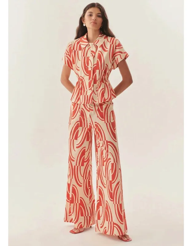 Abstract Print Cotton Wide-leg Pants