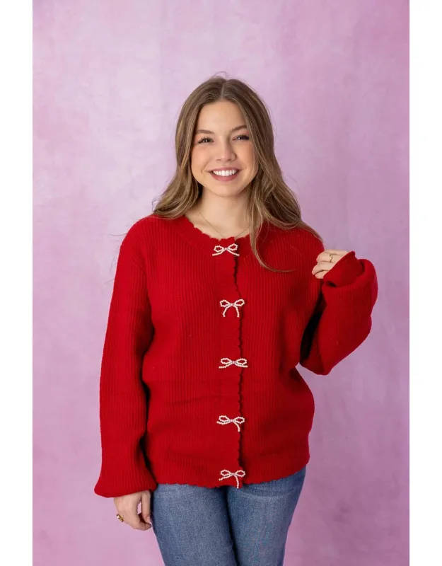 Pearl Bow Embellished Cardigan