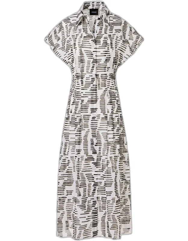 Pleated Abstract-print Cotton Voile Midi Dress