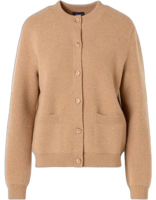 Crewneck Cashmere Pique Knit Cardigan