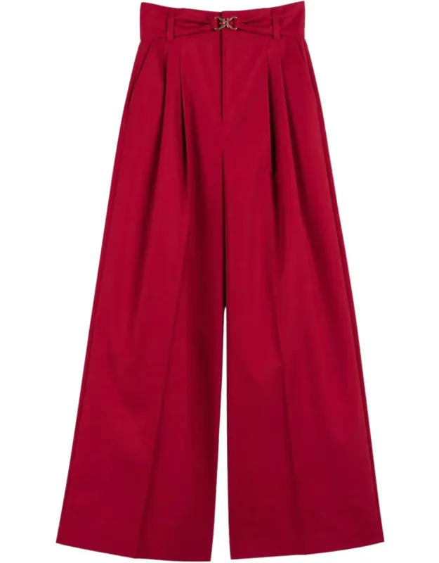 High-waist Wide-leg Pants With Pleated Front Detail