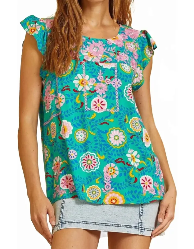 Flutter Sleeve Embroidered Top