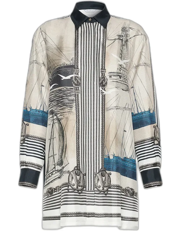 Teglia Nautical-print Silk Twill Tunic Shirt