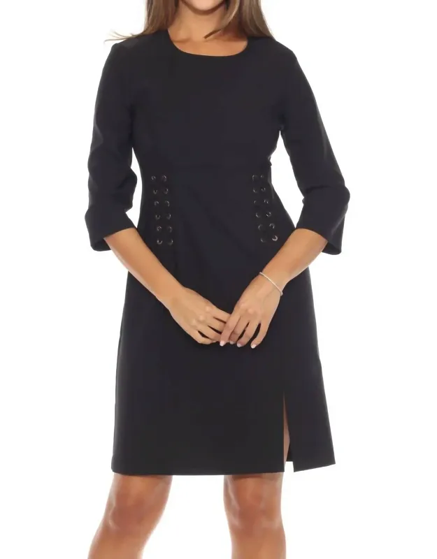 Lace-up 3/4 Sleeve A-line Dress