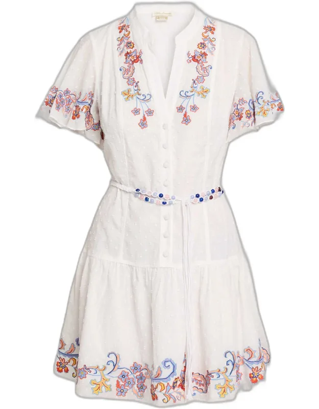 Floral-embroidered Cotton Mini Dress