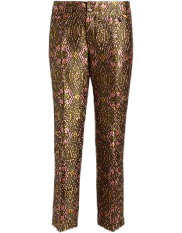 Brocade Straight-leg Ankle Trousers