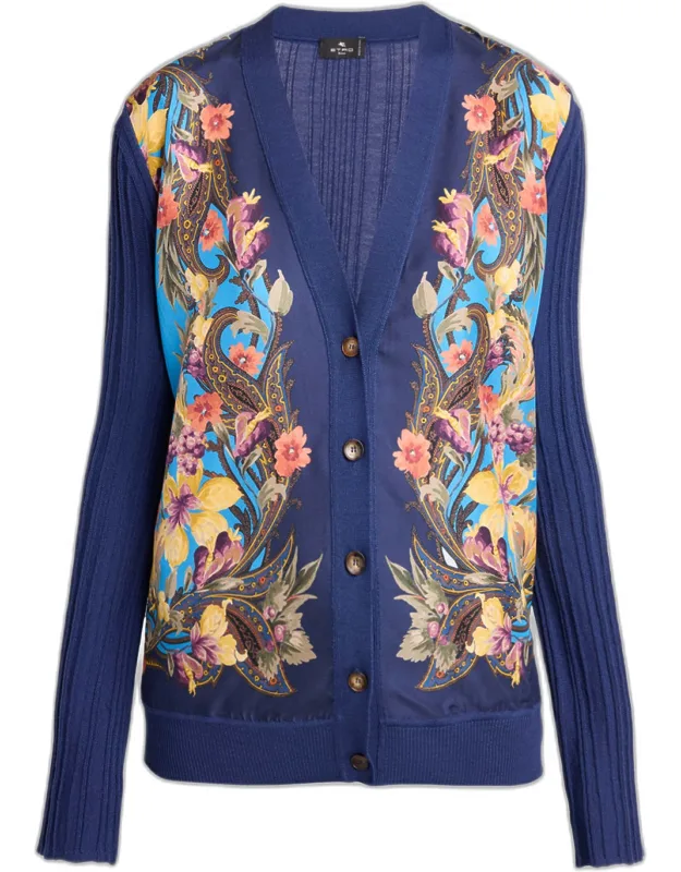 Paisley Silk And Wool Rib V-neck Cardigan
