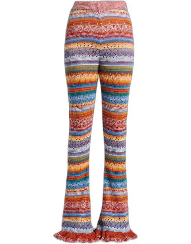 Striped Open Knit Flare Trousers