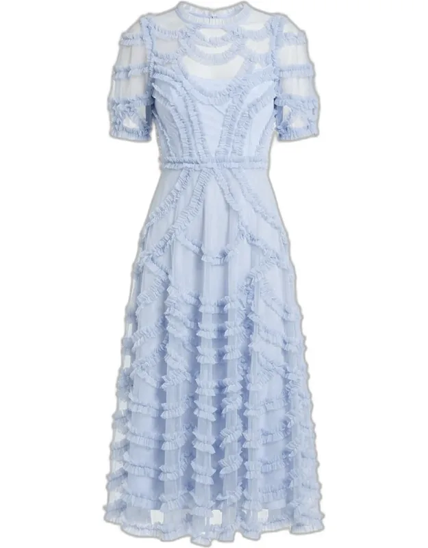 Ruffle-trim Mesh Midi Dress