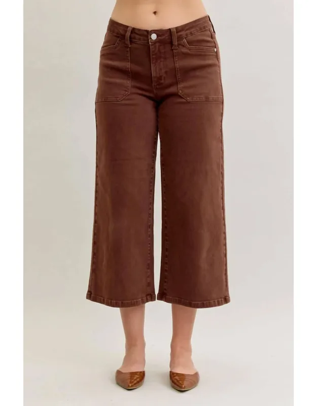 Mid Rise Wide Crop Utility Pocket Jeans