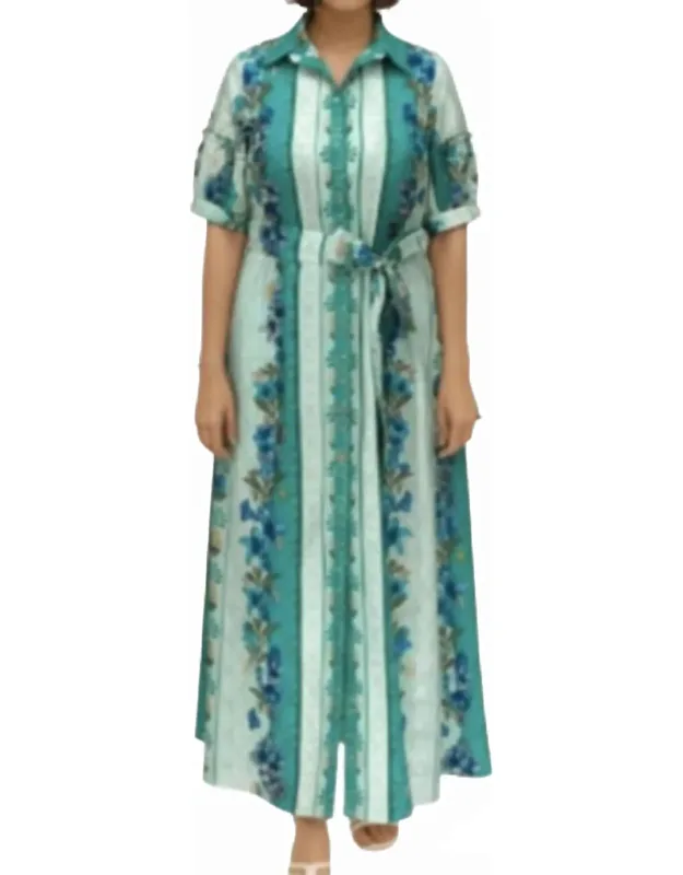 Short Sleeve Striped Floral Maxi Dress