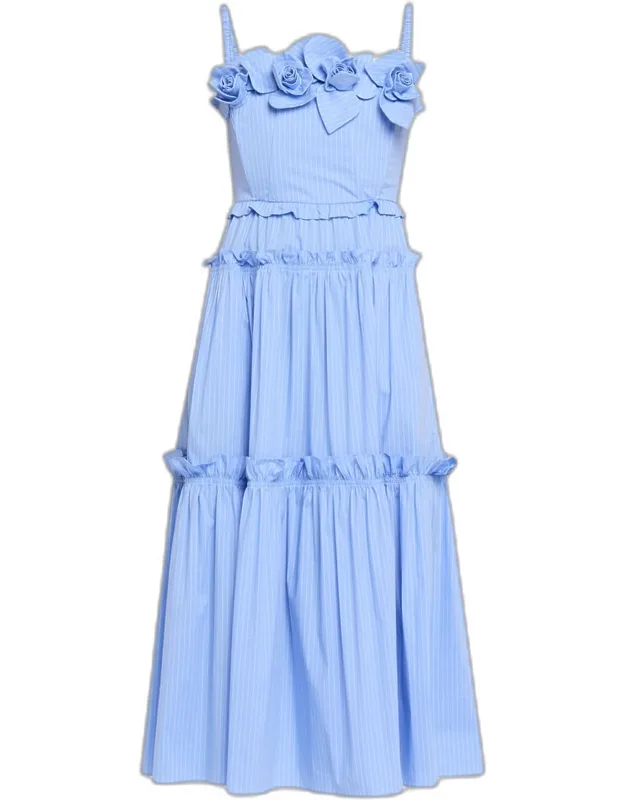 Pinstripe Poplin Midi Dress