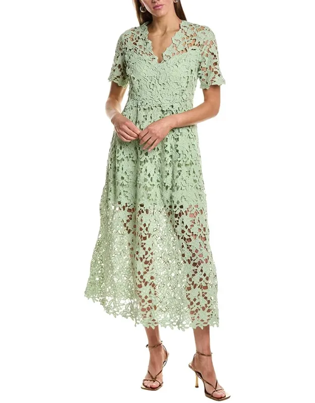 Lace Short Sleeve Midi Dress