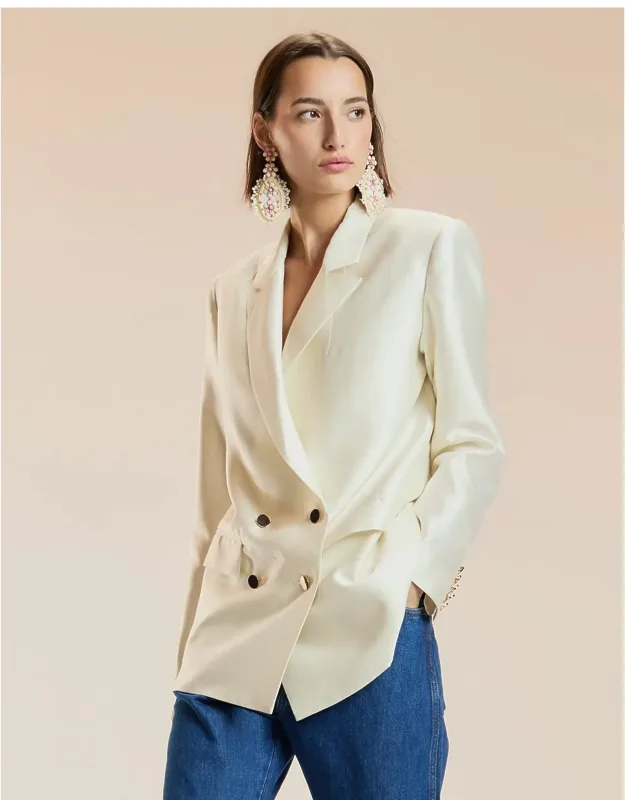 Silk Wool Double Breasted Blazer
